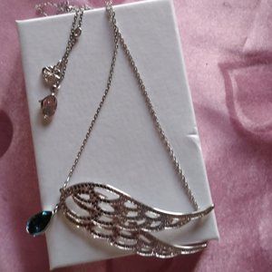 Protect Necklace Filigree Bird Wing Montana blue Crystal Authentic NWOT